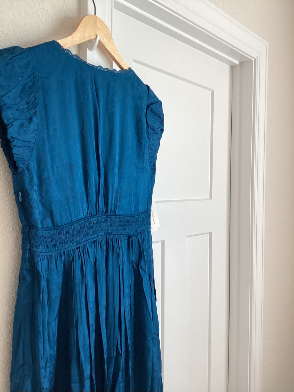 Anthropologie Peregrine V-Neck Midi Dress Silken Cap Sleeve Small Deep Sea Blue - Picture 13 of 15